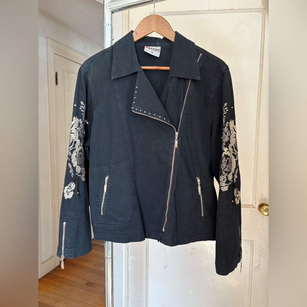 y2k embroidered cotton moto jacket